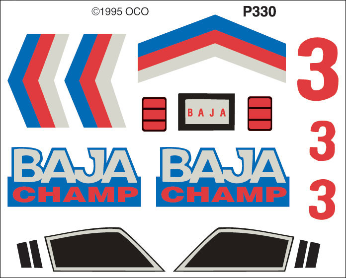 Baja Champ - Custom Parts with Decals contain lead-free castings and Dry Transfer Decals