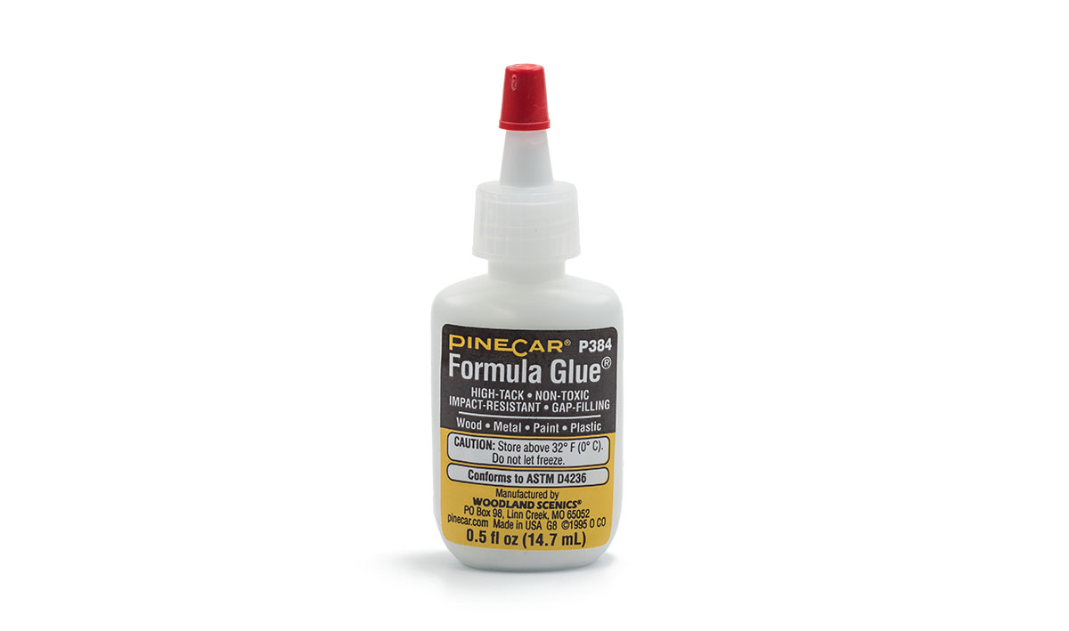 PineCar Formula Glue<sup>®</sup> - Non-toxic, non-flammable, high-tack hobby glue that sets fast for instant hold and is gap filling to adhere uneven surfaces