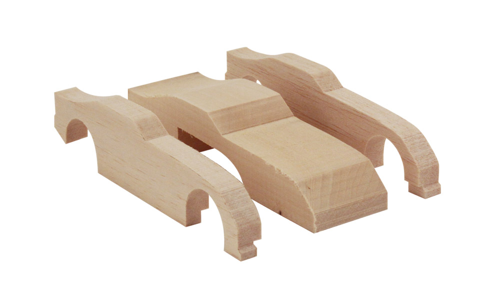Full Body Pre-Cut Designs<sup>®</sup> - Tuner Car  - A rough-cut pinewood body with a hollowed-out core and balsa wood sides keep this full-body design lightweight