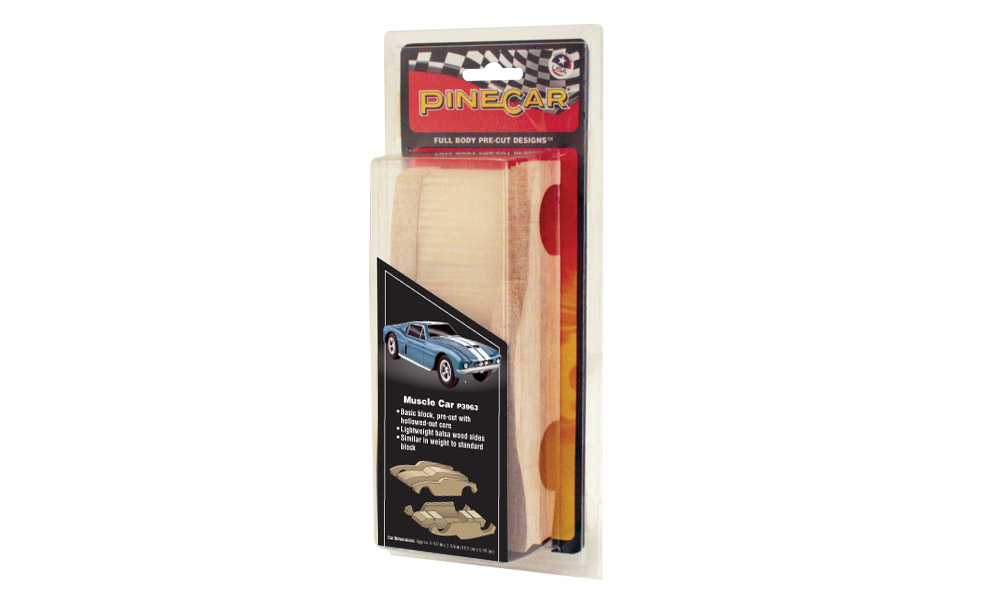 Full Body Pre-Cut Designs<sup>®</sup> - Muscle Car - A rough-cut pinewood body with a hollowed-out core and balsa wood sides keep this full-body design lightweight