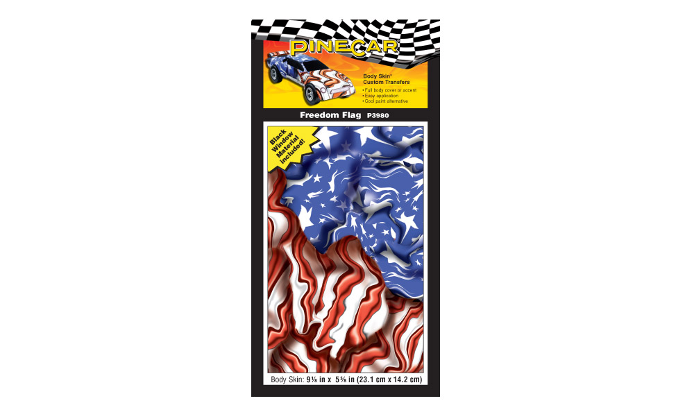 Body Skin<sup>®</sup> - Freedom Flag - Show your stripes! Apply Custom Body Skins&reg; to your PineCar Racer or Sailboat Racer quickly and easily with a wet sponge