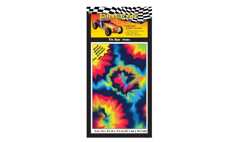 Body Skin<sup>®</sup> - Tie Dye - Add some groove to the race! Apply Custom Body Skins&reg; to your PineCar Racer or Sailboat Racer quickly and easily with a wet sponge