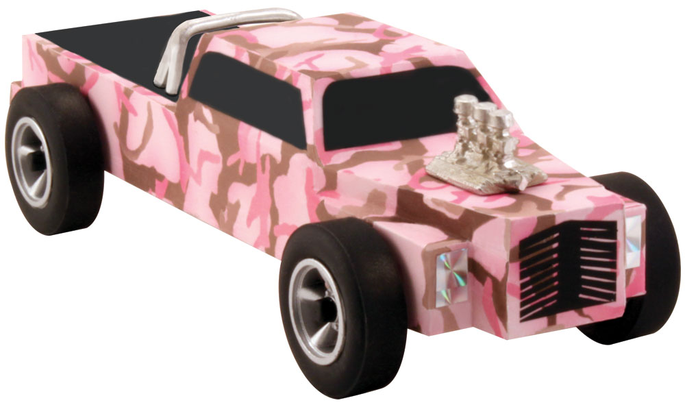 Body Skin<sup>®</sup> - Pink Camo - Make it camouflage, and they'll never know what beat 'em! Apply Custom Body Skins&reg; to your PineCar Racer or Sailboat Racer quickly and easily with a wet sponge