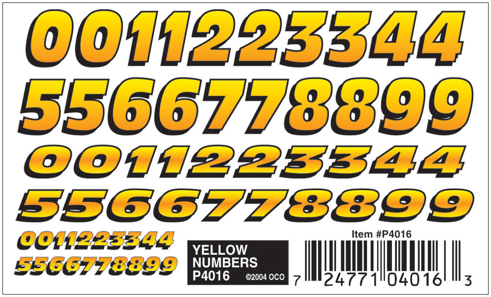 Yellow Numbers - Apply Dry Transfer Decals by rubbing with a dull pencil or burnisher