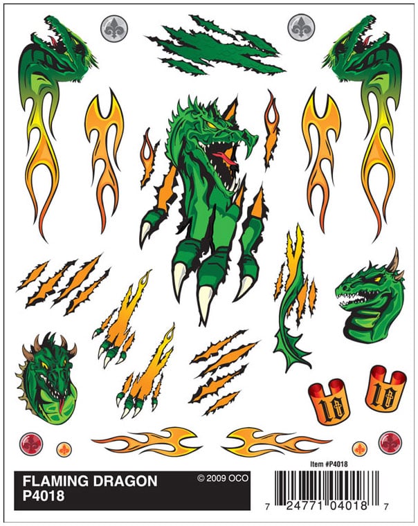 Flaming Dragon - Apply Dry Transfer Decals by rubbing with a dull pencil or burnisher