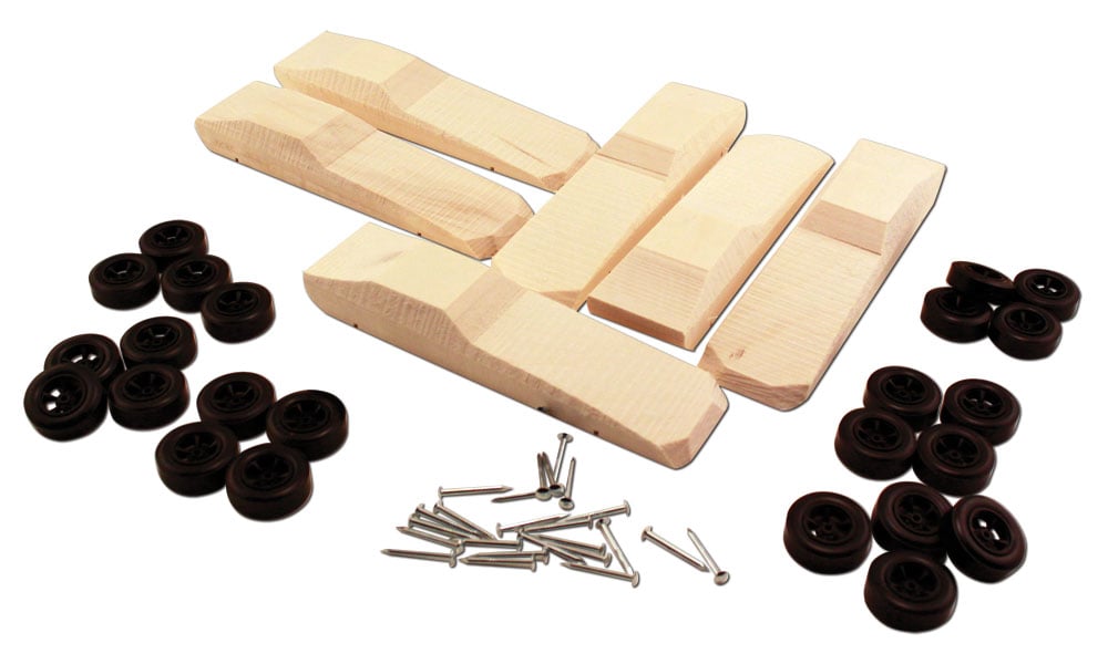 6-Pack Funnycar Pre-Cut Kit - Pack includes enough wood Pre-cuts, wheels and nail-type axles to complete six PineCar Racers&reg;