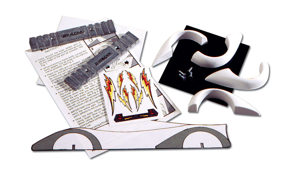 Thunderbolt Designer Kit<sup>™</sup> - Thunderbolt Designer Kit includes the step-by-step instructions, template and body details needed to create a three-dimensional shaped racer