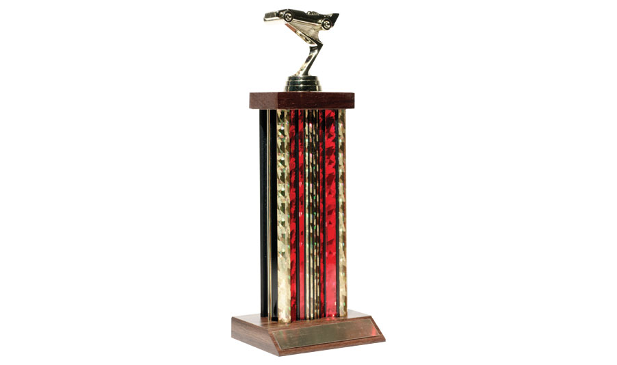 11-inch Deluxe PineCar Trophy-Second Place - Get this 11" Deluxe Second Place Trophy for the winners of your PineCar Derby! The trophy includes a brass-plated label for engraved personal information