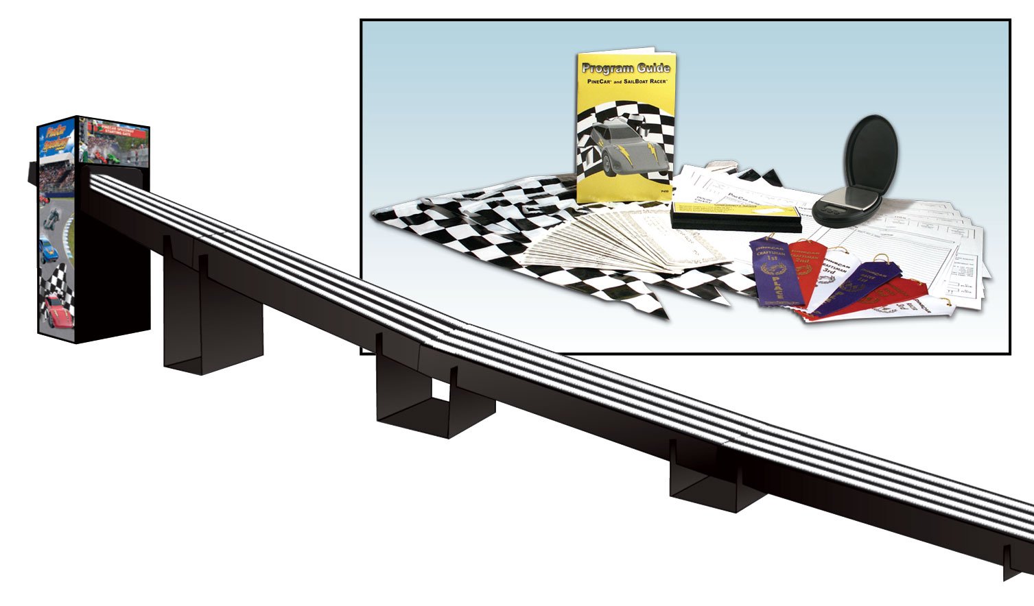 PineCar Race Package (US Only) - The PineCar Derby Race Package includes everything you need to hold your own PineCar Derby including a 32' (9