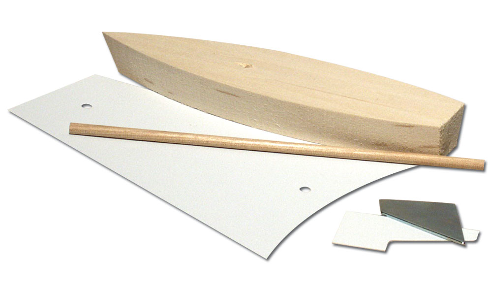 Sailboat RacerSailBoat Racer<sup>®</sup> Kit - Easy-to-assemble, the SailBoat Racer Kit includes a pre-cut wood hull and mast, sail, plastic rudder and lead-free metal keel